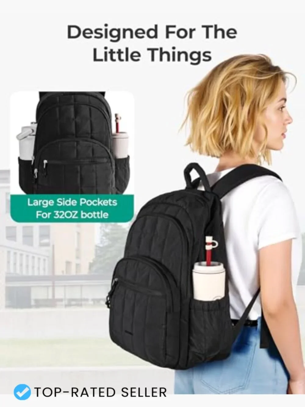 Laptop Backpack Quilted Casual Daypack Travel Bookbag for 15.6 Inch